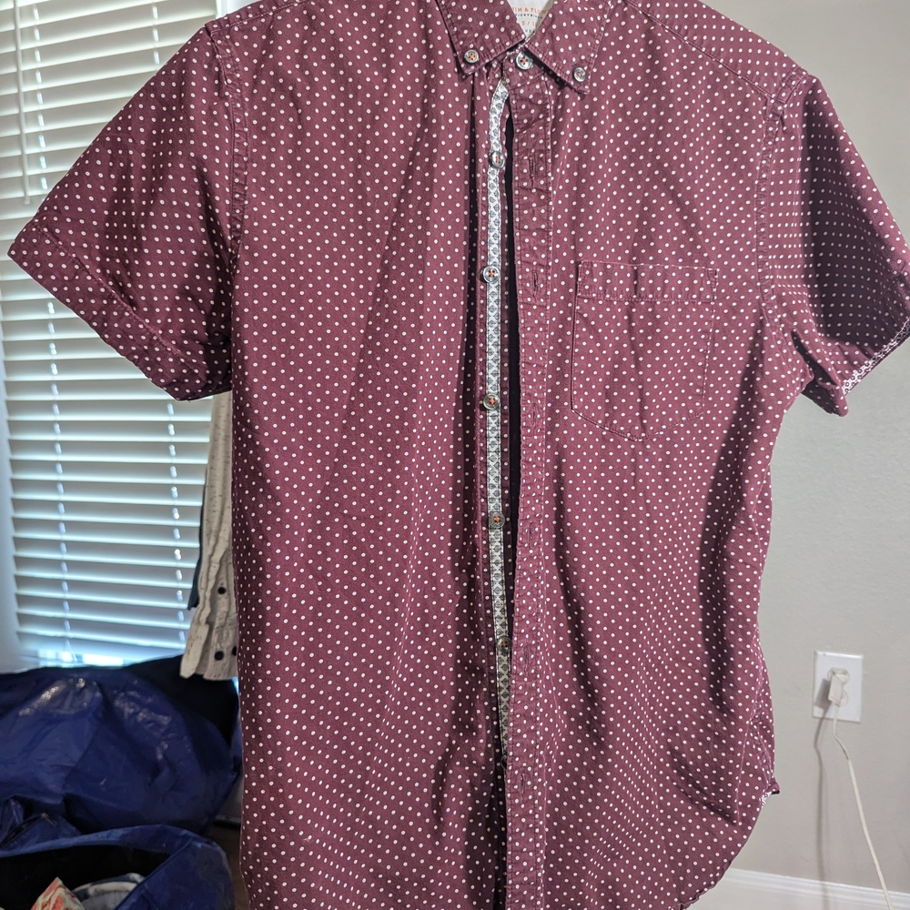 Denim & Flower Burgundy Polka Dot Casual Shirt